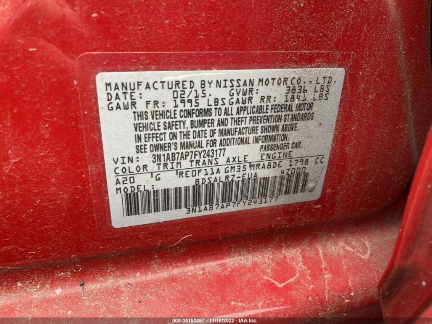 2015 NISSAN SENTRA - 3N1AB7AP7FY243177