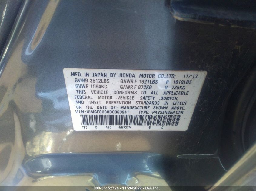 2013 HONDA FIT - JHMGE8H38DC080941