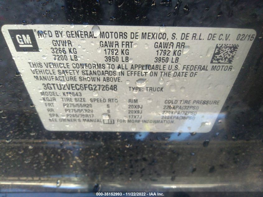 2015 GMC SIERRA 1500 SLT 3GTU2VEC6FG272648