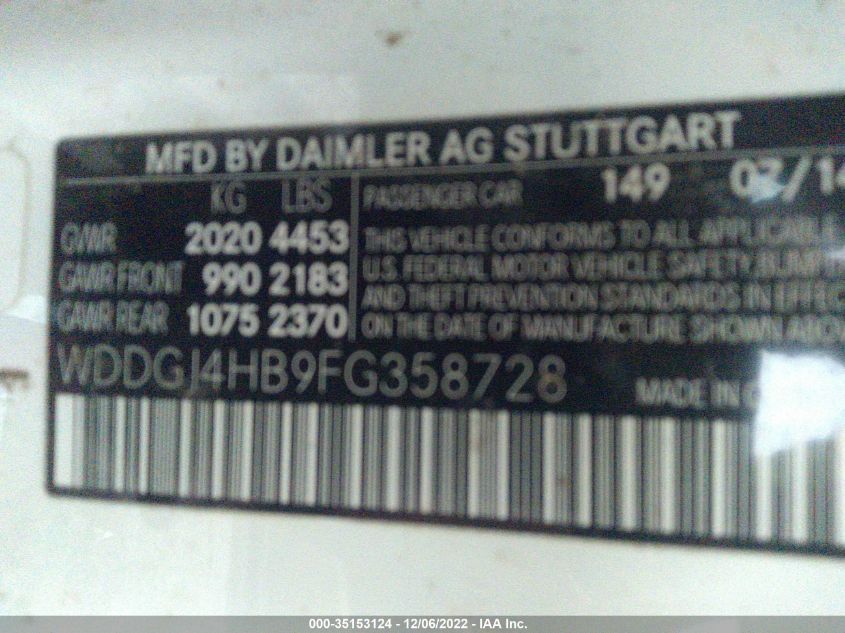 2015 MERCEDES-BENZ C 250 WDDGJ4HB9FG358728