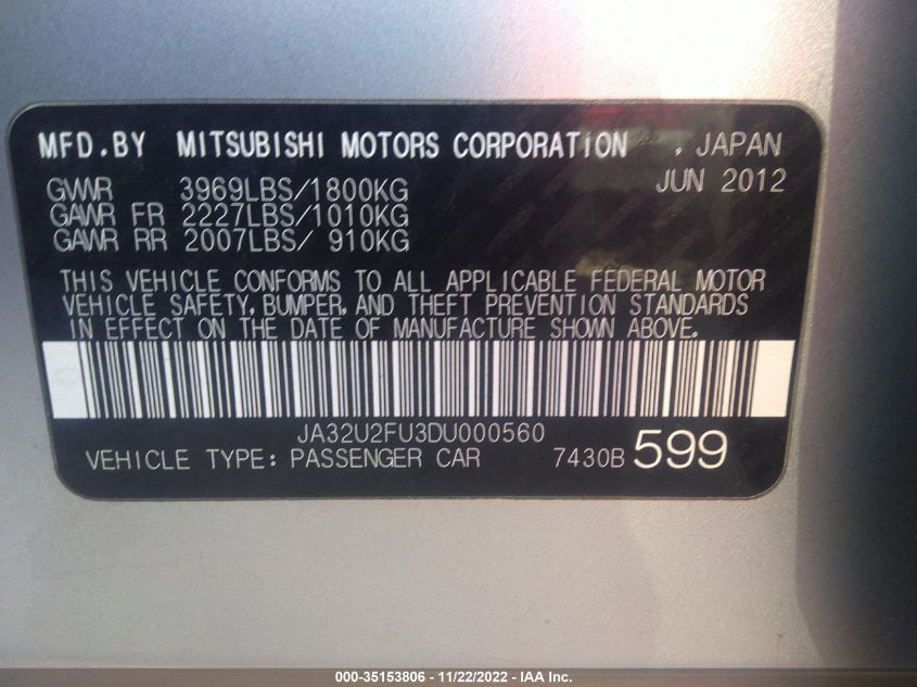 2013 MITSUBISHI LANCER ES JA32U2FU3DU000560