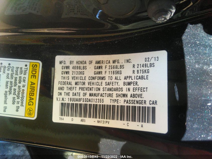 2013 ACURA TL TECH 19UUA8F55DA012355