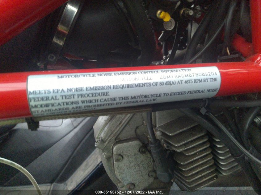 2007 DUCATI MONSTER 695 ZDM1RADM87B089204