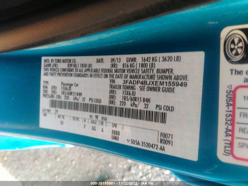 2014 FORD FIESTA SE - 3FADP4BJXEM155949