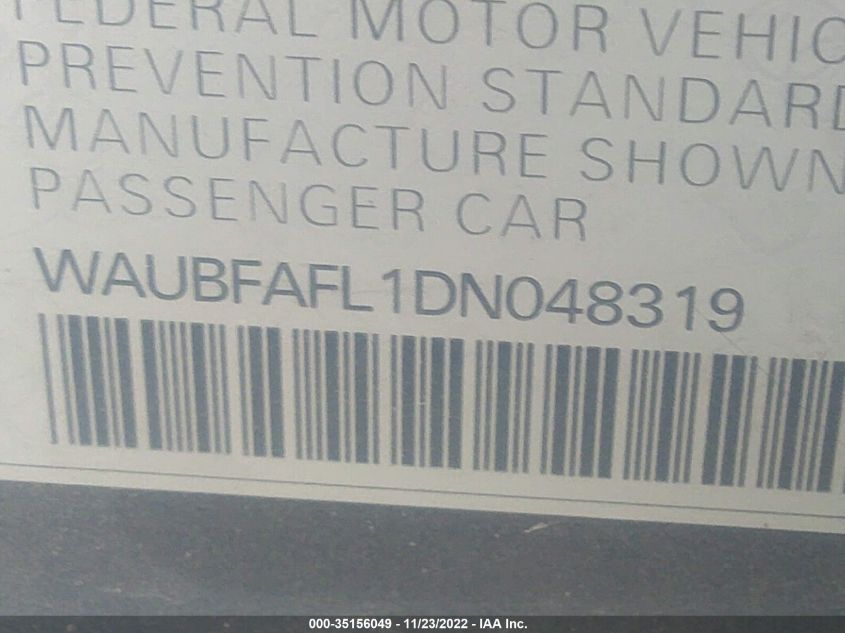 2013 AUDI A4 PREMIUM WAUBFAFL1DN048319