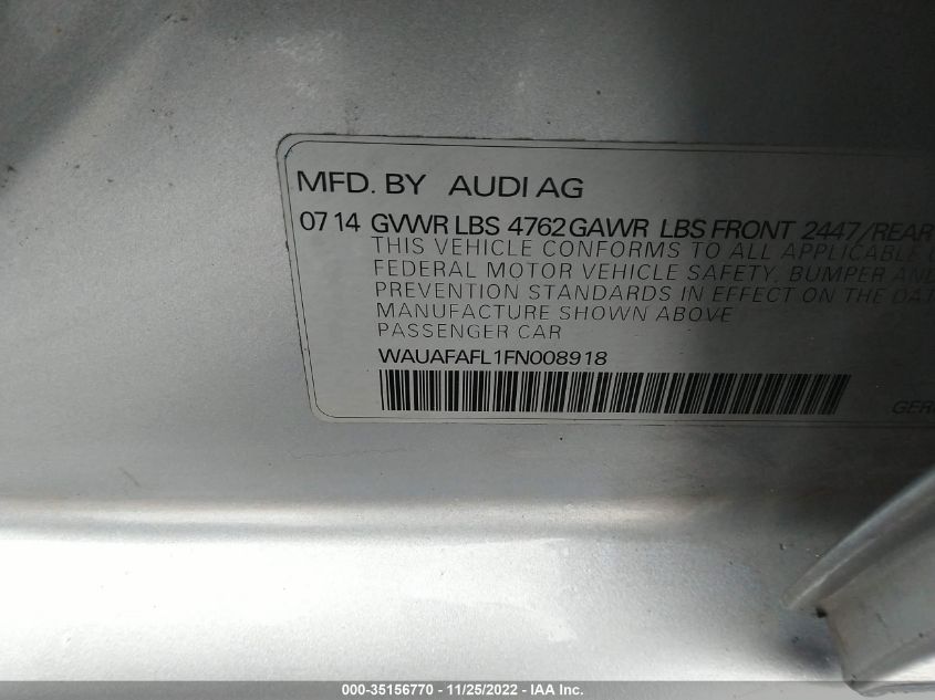 2015 AUDI A4 PREMIUM WAUAFAFL1FN008918