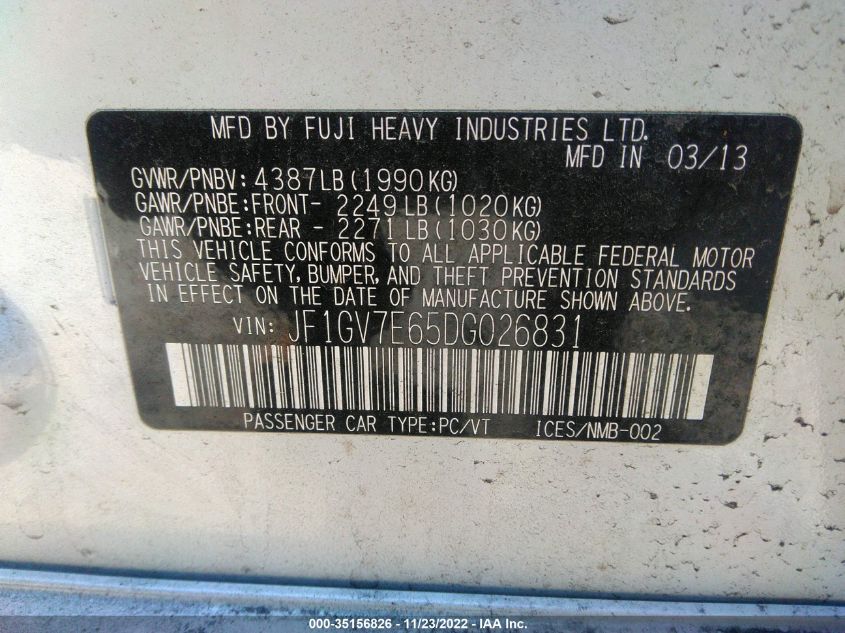 2013 SUBARU IMPREZA SEDAN WRX WRX JF1GV7E65DG026831