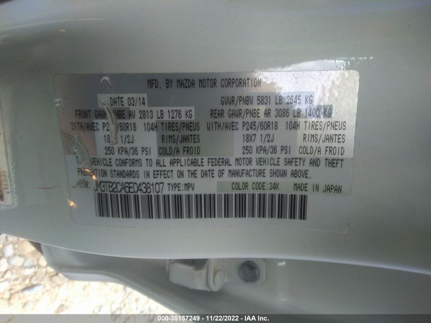 2014 MAZDA CX-9 TOURING JM3TB2CA6E0438107