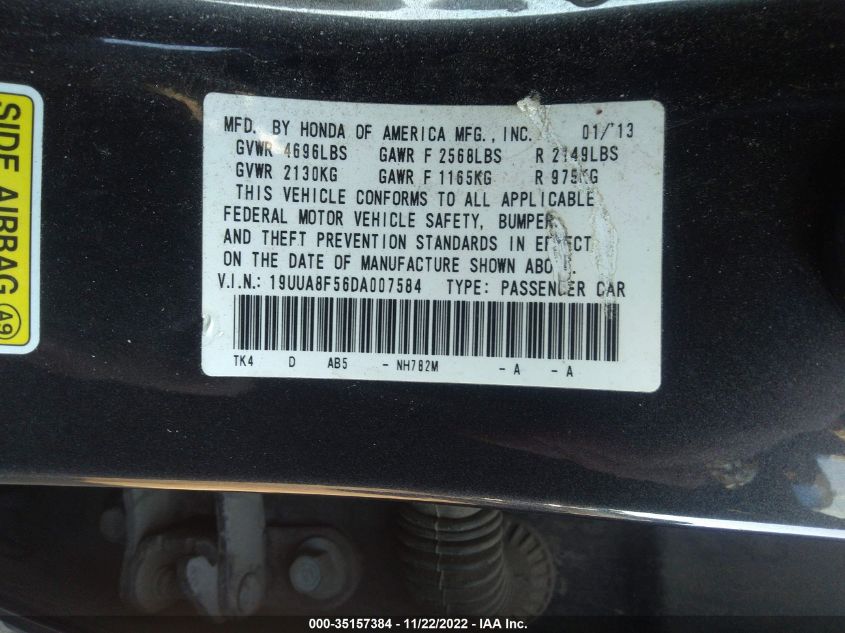 2013 ACURA TL TECH 19UUA8F56DA007584