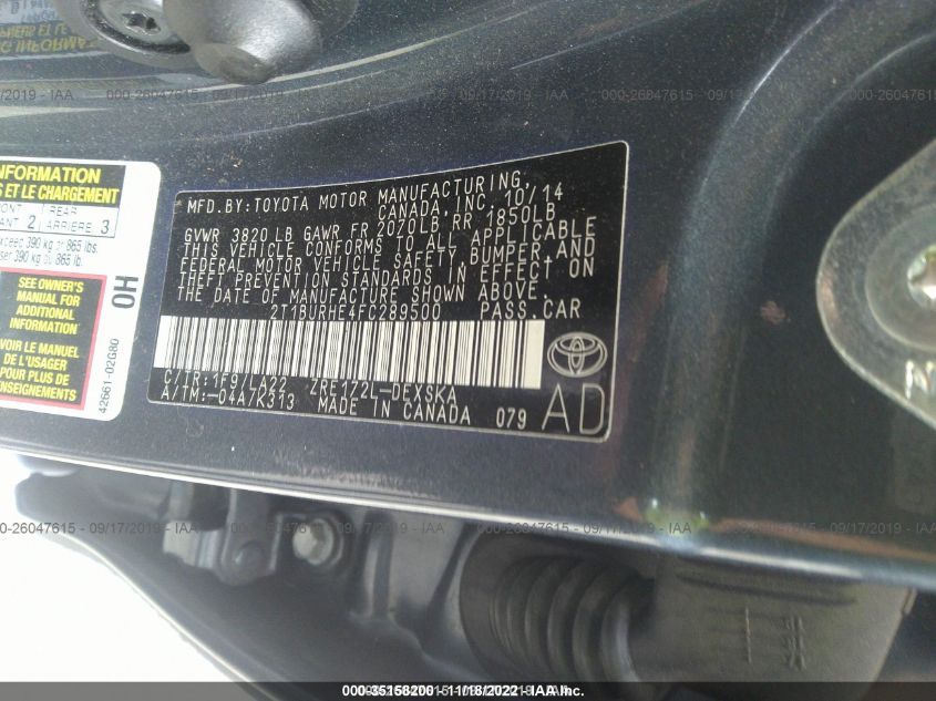 2015 TOYOTA COROLLA L/LE/S/S PLUS/LE PLUS 2T1BURHE4FC289500