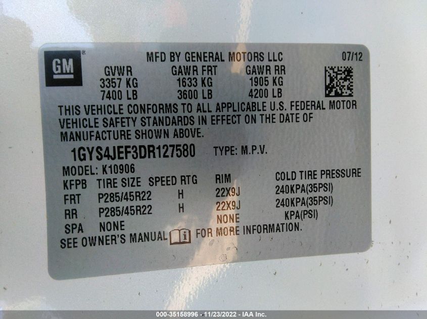 2013 CADILLAC ESCALADE ESV PREMIUM 1GYS4JEF3DR127580