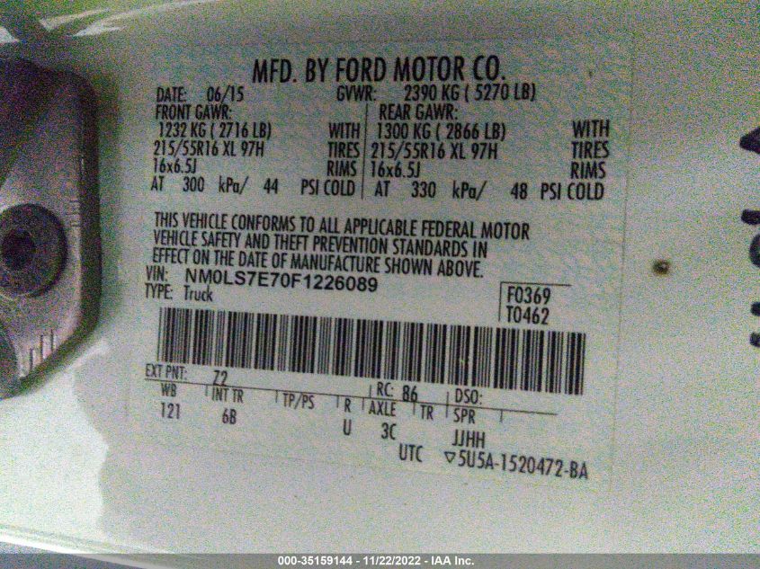 2015 FORD TRANSIT CONNECT XL NM0LS7E70F1226089