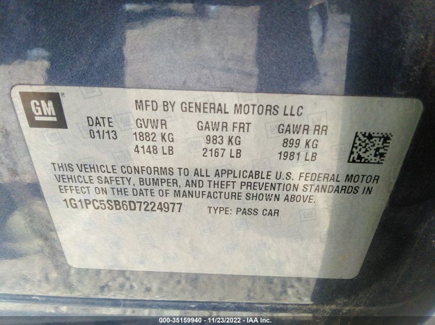 2013 CHEVROLET CRUZE 1LT - 1G1PC5SB6D7224977