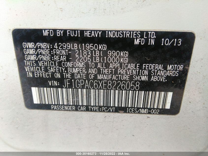 2014 SUBARU IMPREZA 2.0I PREMIUM - JF1GPAC6XE8226058