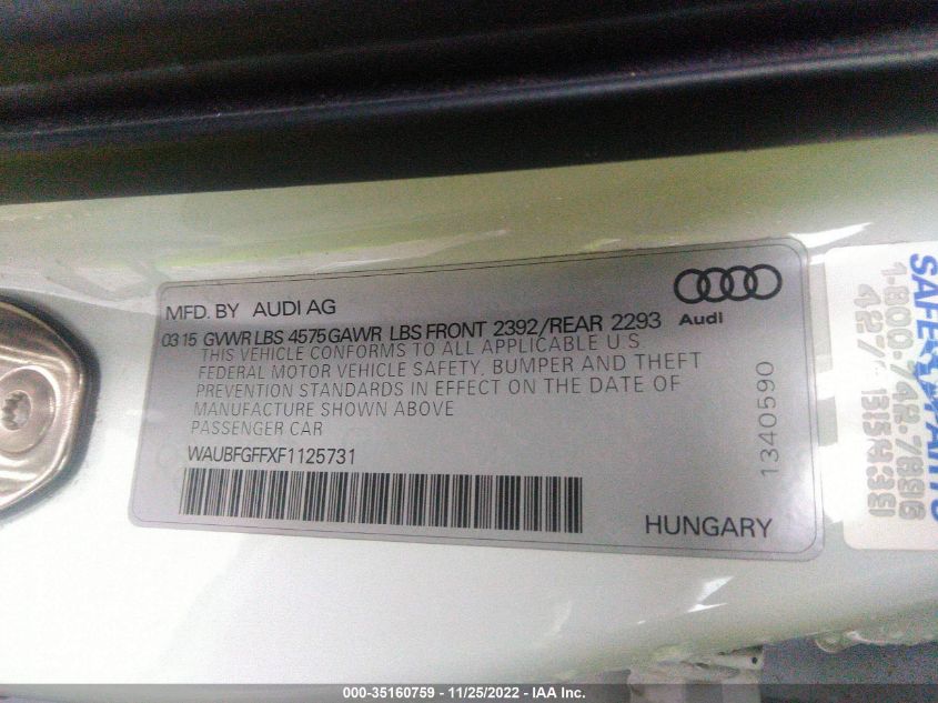 2015 AUDI S3/A3 2.0T PREMIUM WAUBFGFFXF1125731