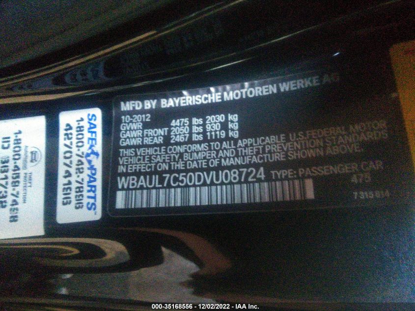 2013 BMW 1 SERIES 128I WBAUL7C50DVU08724