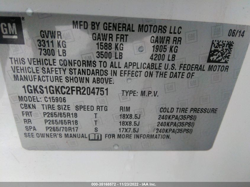 2015 GMC YUKON XL SLE 1GKS1GKC2FR204751
