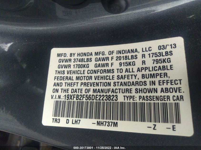 2013 HONDA CIVIC SDN LX 19XFB2F56DE223823