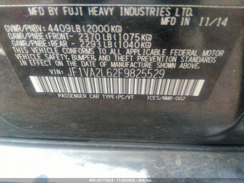 2015 SUBARU WRX STI JF1VA2L62F9825529