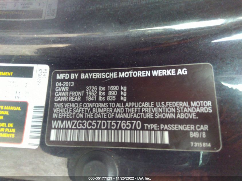 2013 MINI COOPER CLUBMAN S WMWZG3C57DT576570