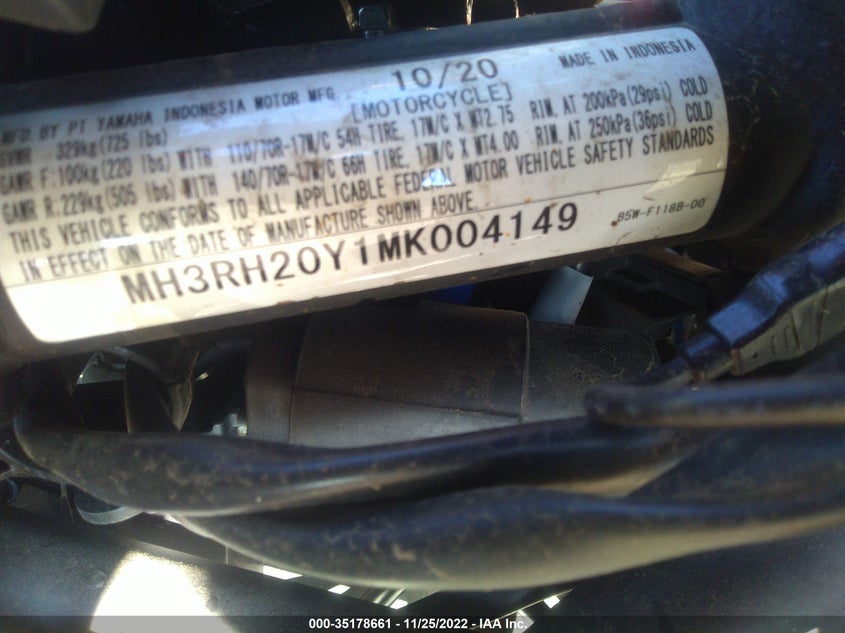VIN MH3RH20Y1MK004149 2021 YAMAHA MT-03