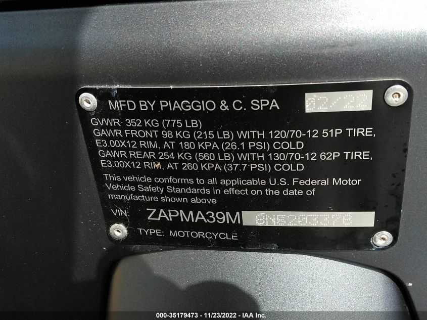 2022 VESPA GTS 300 SUPER ZAPMA39M8N5203376