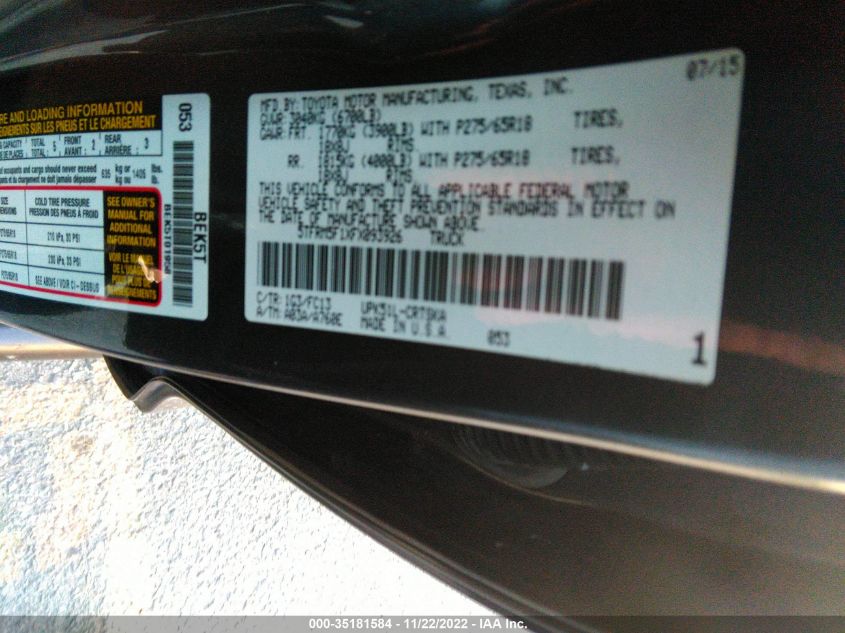 2015 TOYOTA TUNDRA 2WD TRUCK SR/SR5 - 5TFRM5F1XFX093926