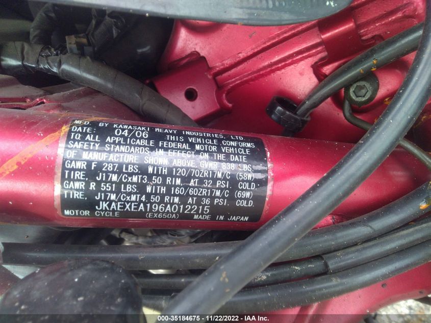 2006 KAWASAKI EX650 A6F - JKAEXEA196A012215