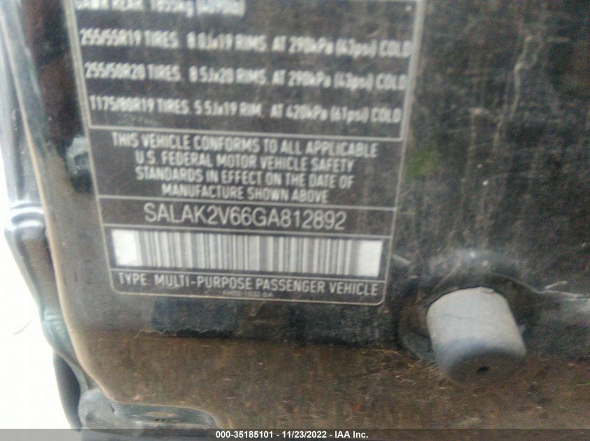 2016 LAND ROVER LR4 HSE LUX SALAK2V66GA812892