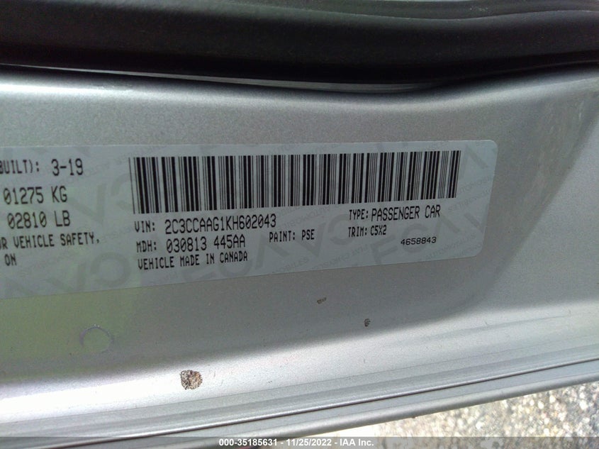 VIN 2C3CCAAG1KH602043 2019 CHRYSLER 300 TOURING