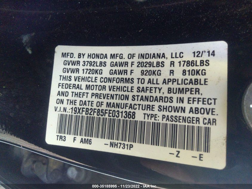 2015 HONDA CIVIC EX - 19XFB2F85FE031368