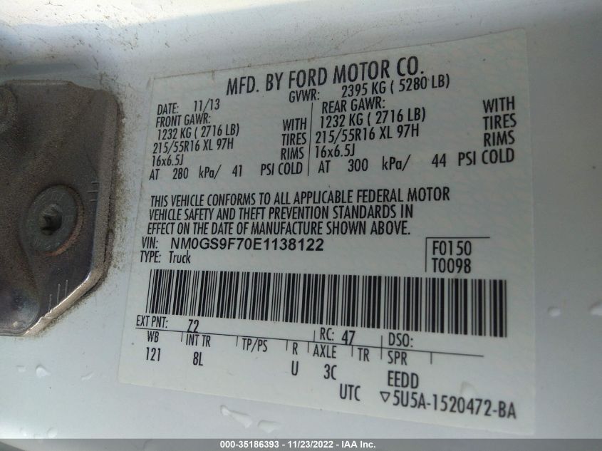 2014 FORD TRANSIT CONNECT WAGON XLT NM0GS9F70E1138122