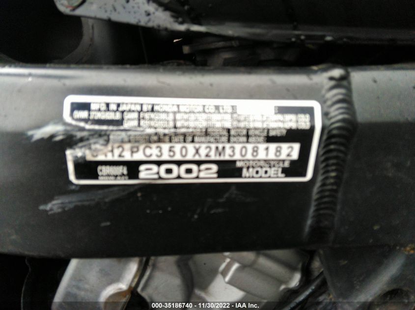 2002 HONDA CBR600 F4 JH2PC350X2M308182