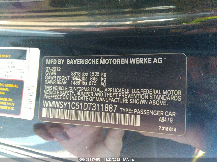 2013 MINI COOPER ROADSTER WMWSY1C51DT311887