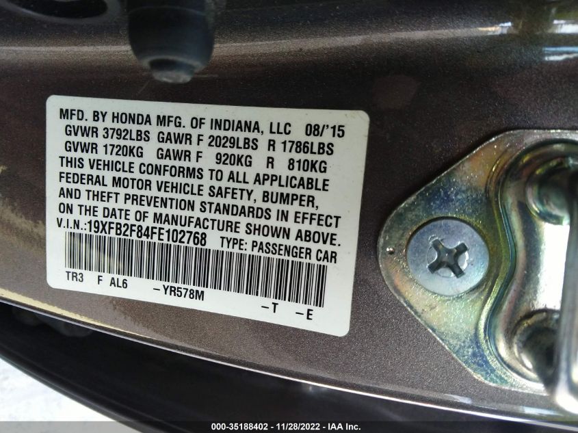 2015 HONDA CIVIC SEDAN EX 19XFB2F84FE102768