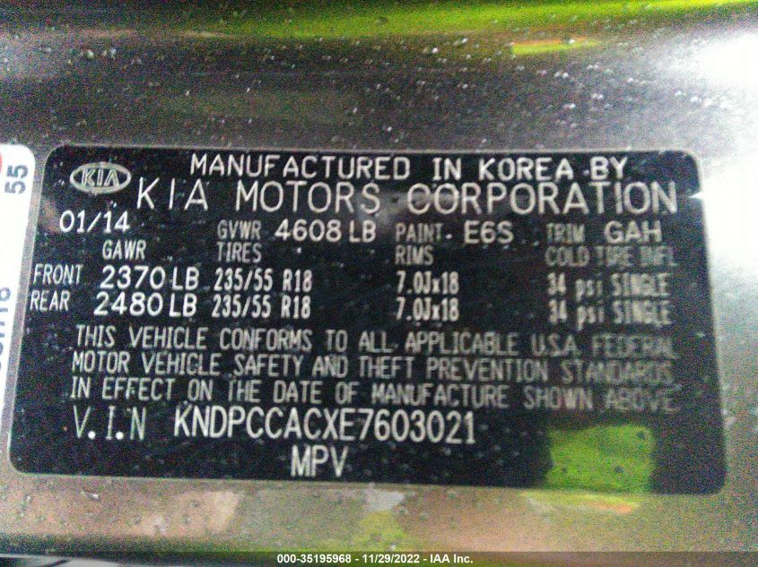 2014 KIA SPORTAGE EX - KNDPCCACXE7603021