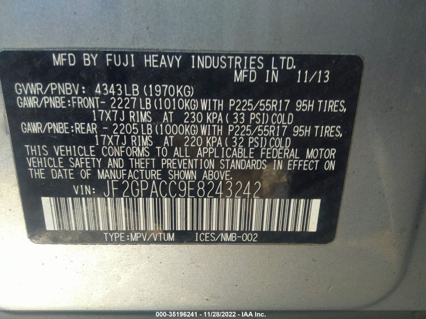 2014 SUBARU XV CROSSTREK PREMIUM JF2GPACC9E8243242