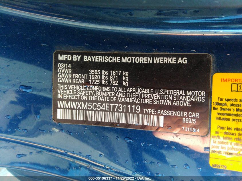 2014 MINI HARDTOP COOPER WMWXM5C54ET731119