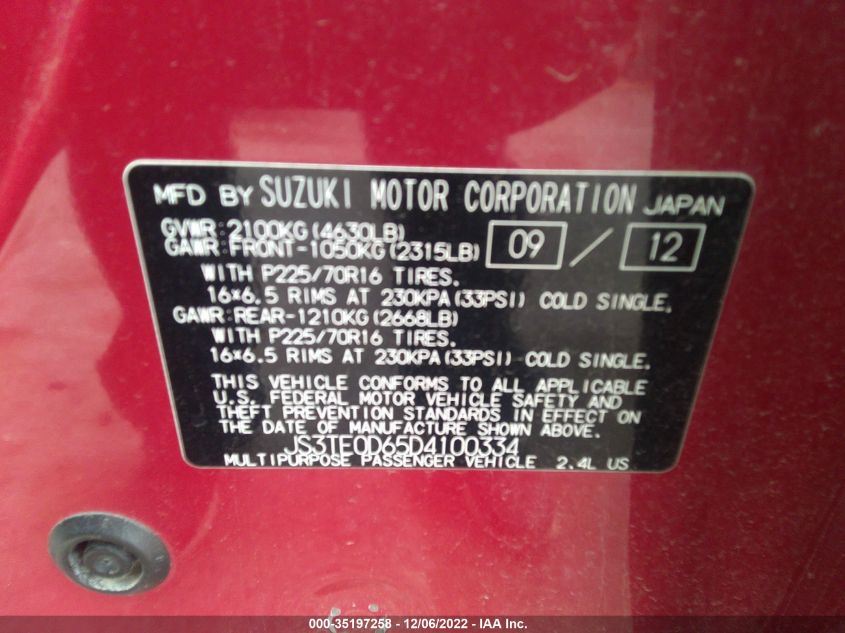 2013 SUZUKI GRAND VITARA PREMIUM - JS3TE0D65D4100334
