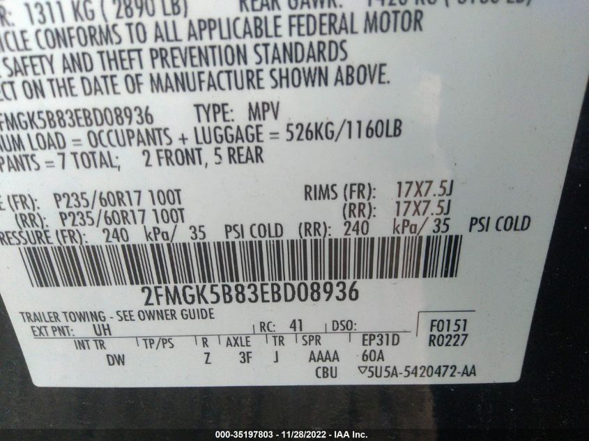 2014 FORD FLEX SE 2FMGK5B83EBD08936