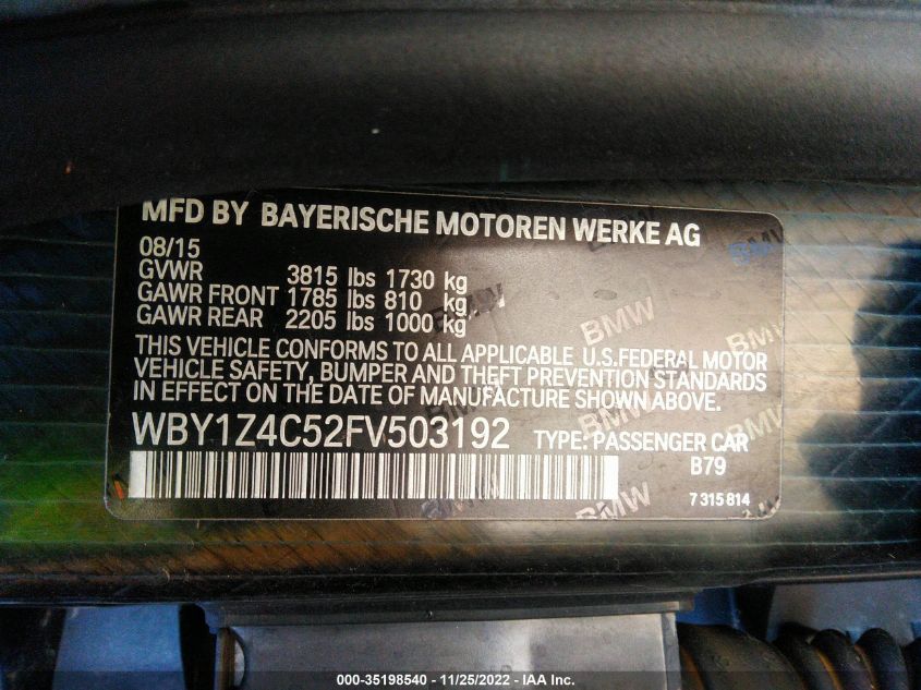 2015 BMW I3 WBY1Z4C52FV503192