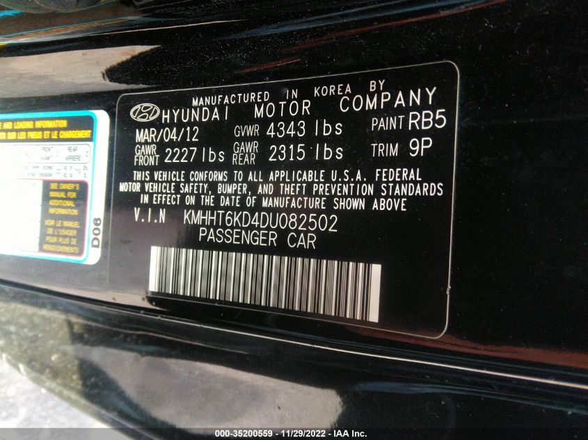 2013 HYUNDAI GENESIS COUPE 2.0T KMHHT6KD4DU082502