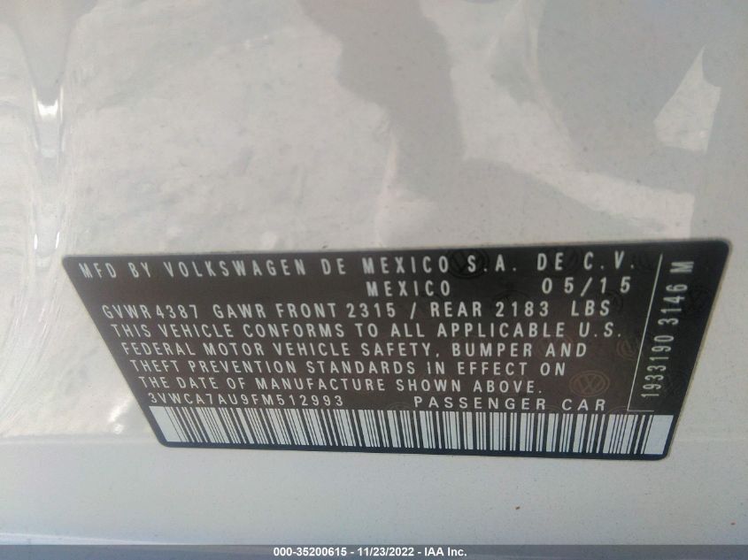 2015 VOLKSWAGEN GOLF SPORTWAGEN TDI S 3VWCA7AU9FM512993