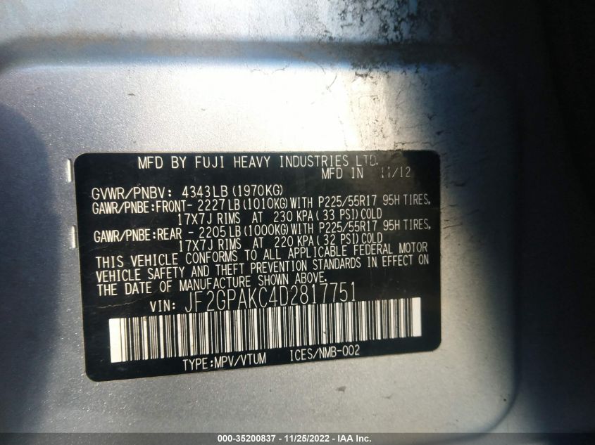 2013 SUBARU XV CROSSTREK LIMITED JF2GPAKC4D2817751
