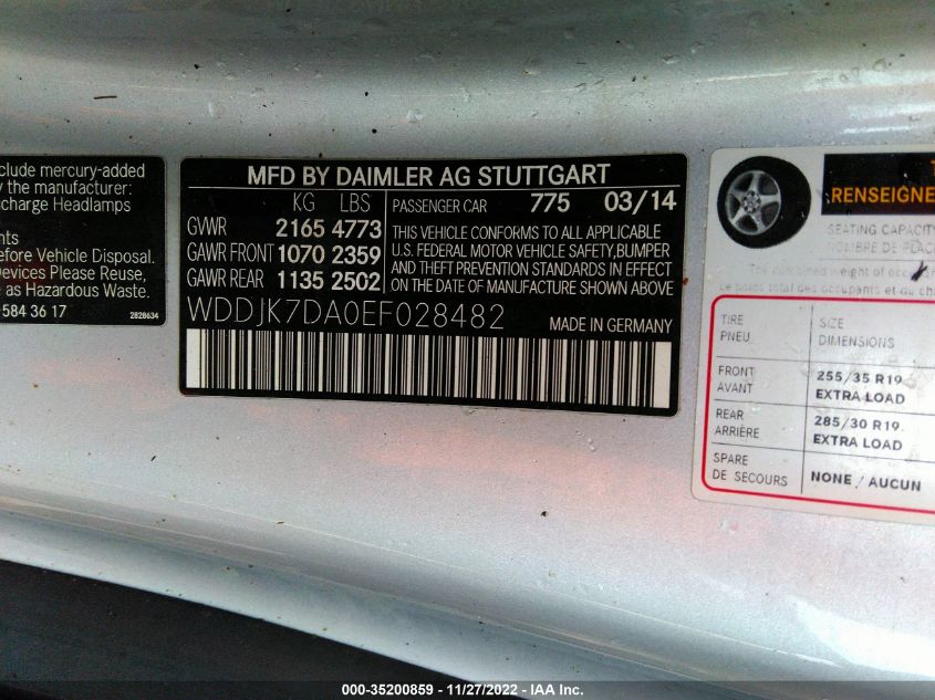 2014 MERCEDES-BENZ SL-CLASS SL 550 WDDJK7DA0EF028482
