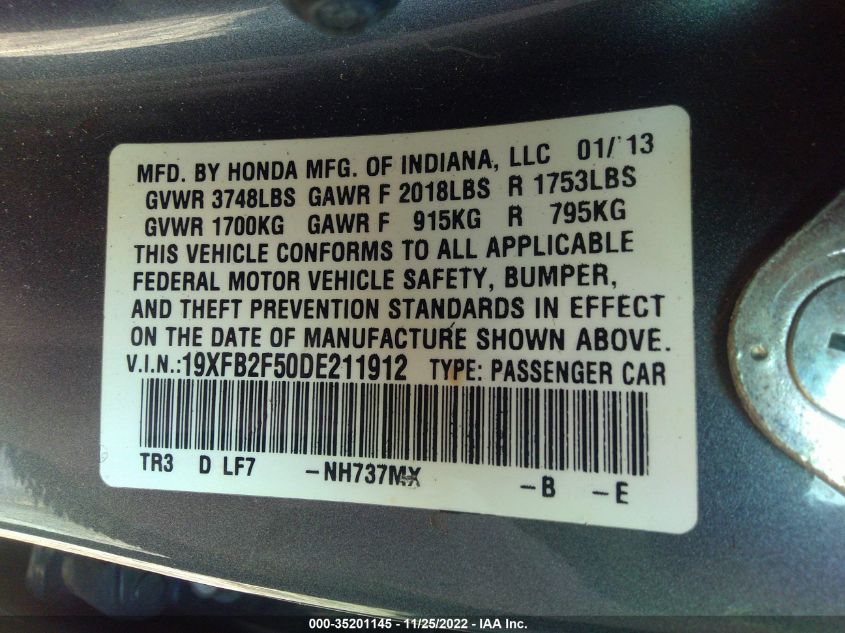 2013 HONDA CIVIC SDN LX 19XFB2F50DE211912