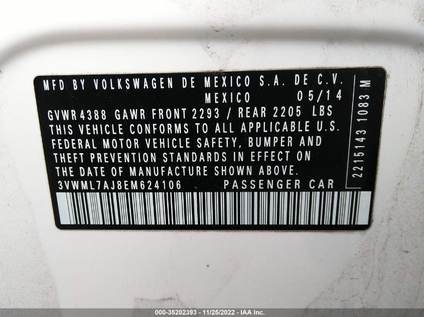 2014 VOLKSWAGEN JETTA SPORTWAGEN TDI 3VWML7AJ8EM624106