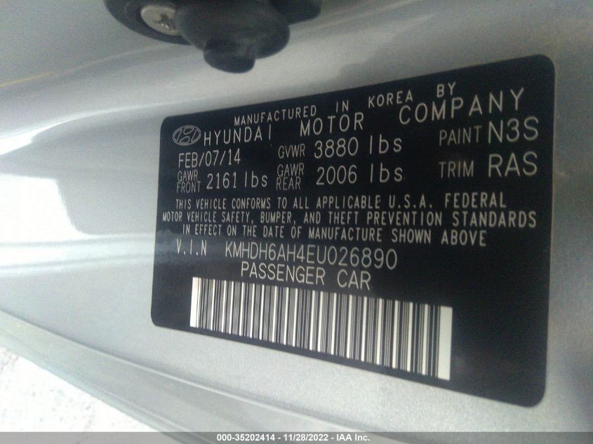 2014 HYUNDAI ELANTRA COUPE KMHDH6AH4EU026890