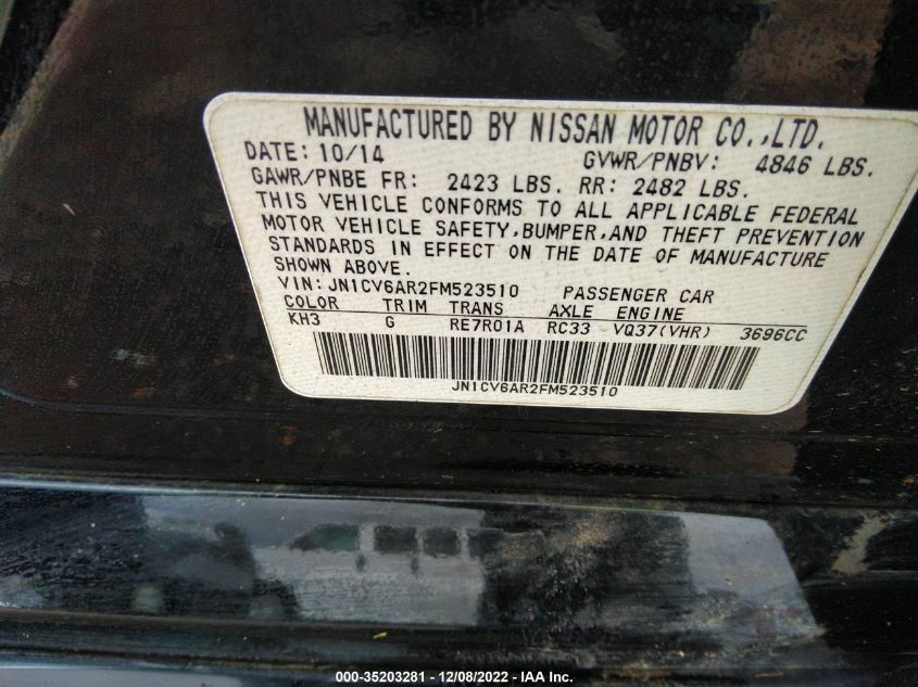 2015 INFINITI Q40 JN1CV6AR2FM523510