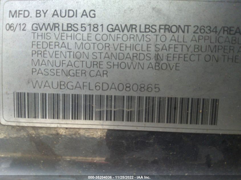 2013 AUDI S4 PREMIUM PLUS WAUBGAFL6DA080865